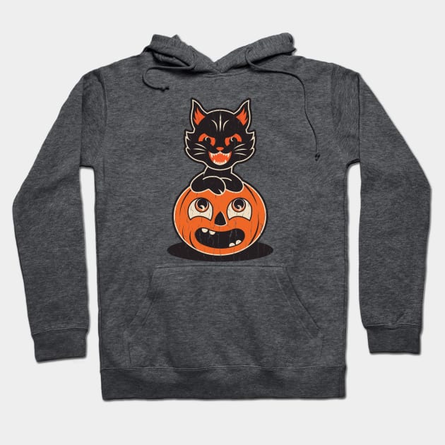 Vintage Halloween Cat and Pumpkin (for Light Shirts) Hoodie by Kappacino Creations